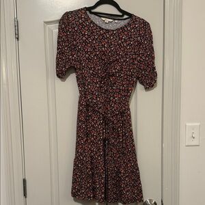 Boden Ruched Bust Jersey Mini Dress, Pink Sherbet, Petal Foliage